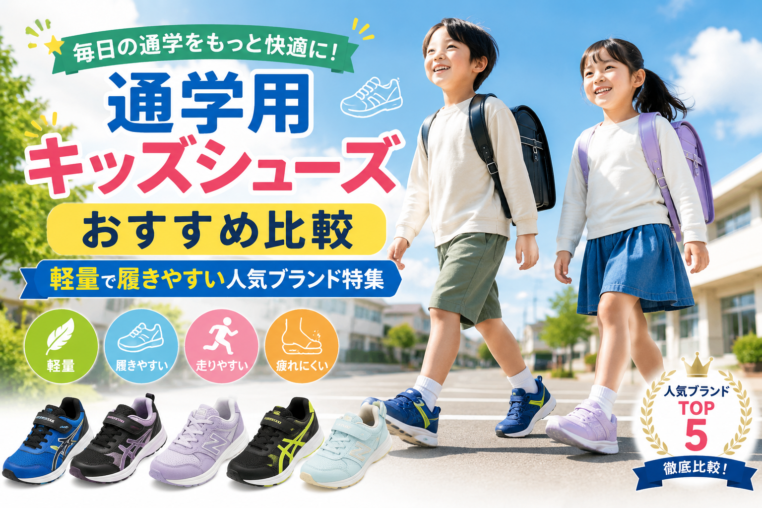 通学用キッズシューズおすすめ比較｜軽量で履きやすい人気ブランド特集